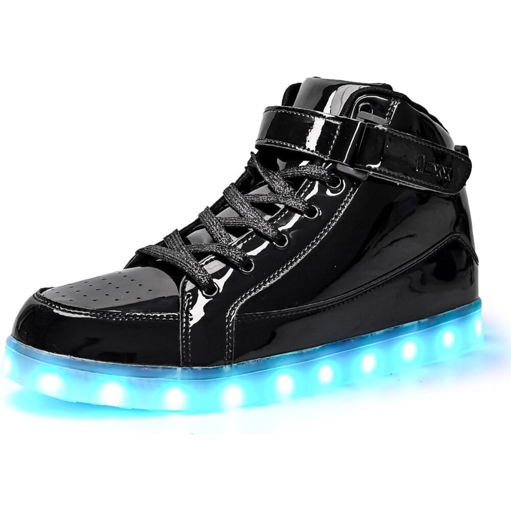 ⚡Unisex Shiny Black USB Recharging High Top LED Light Up Casual Wear Sneakers